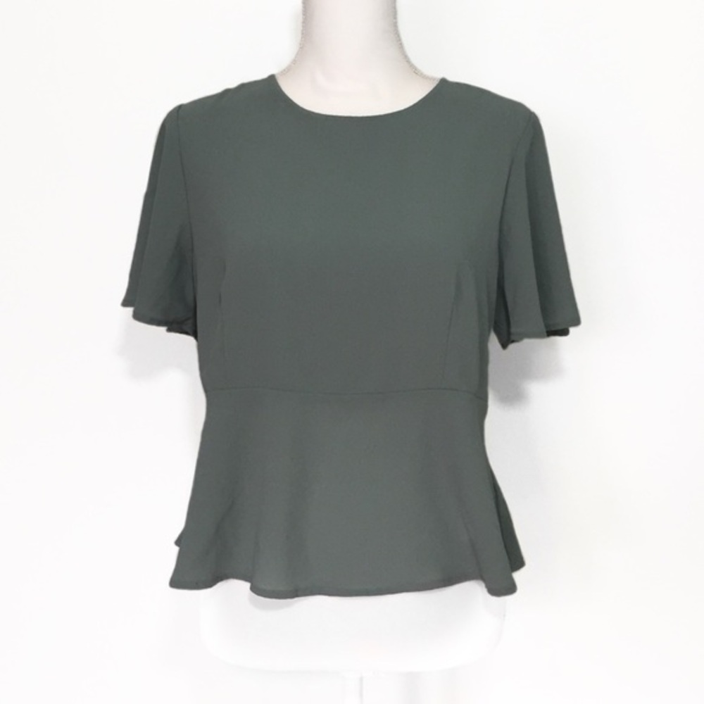 Sage Green Peplum Blouse Monteau Short Sleeves